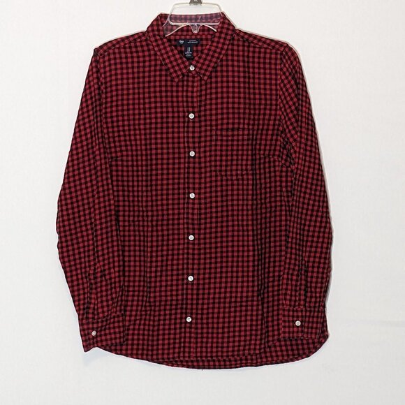 GAP Tops - Women's "GAP" Boyfriend Fit Red/Black Checked Flannel Button Shirt; Size M